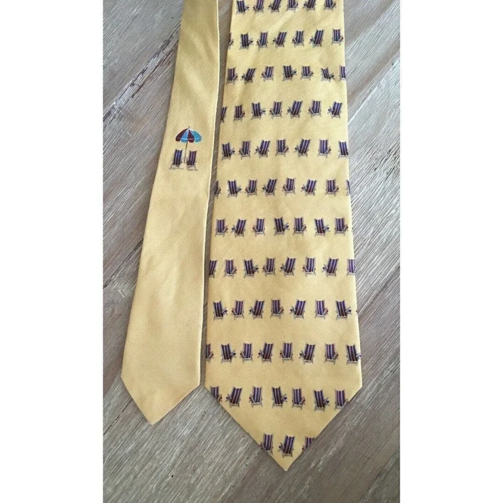 TOMMY BAHAMA Off Island Silk Mens Neck Tie Golden Yellow Beach Chair NEW